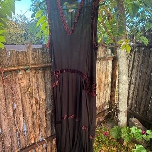 Elegant Black Maxi Dress with Red Velvet Details